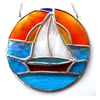 Sailboat Sunset Stained Glass Suncatcher Handmade Ring 016