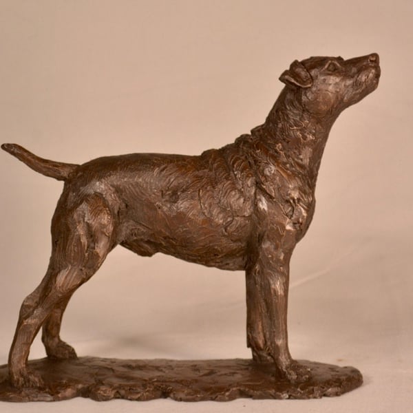 Standing Patterdale Terrier Dog Statue Small Bronze Resin Sculpture