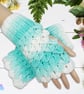 Crochet gloves. Turquoise and white dragon scale gloves. Fingerless gloves. - Image 1