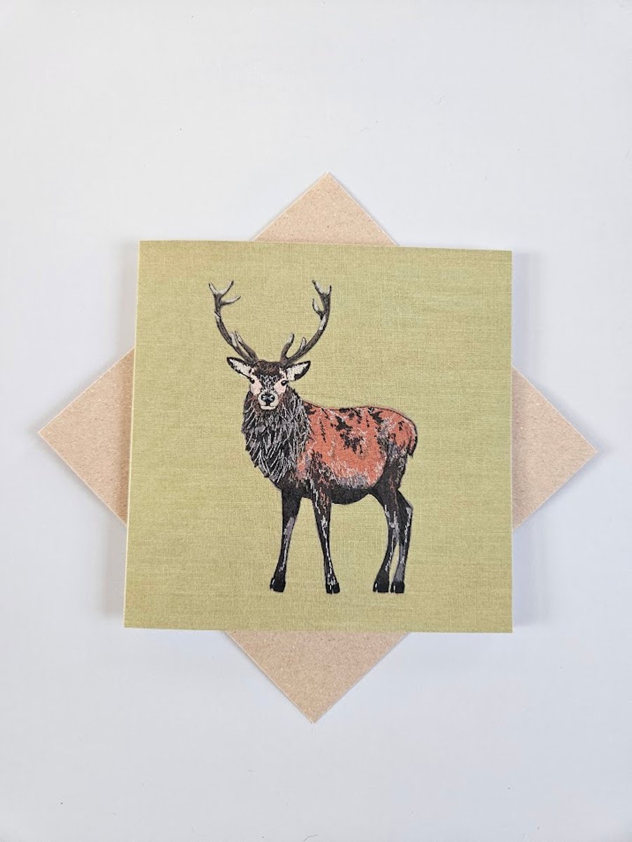 Stag card, blank card, printed card for deer and animal lovers