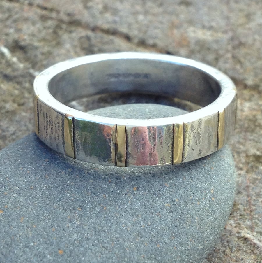 Inlaid Ring , silver and 18ct gold ladies or mens