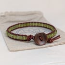 Peridot and leather bracelet with button fastener, August birthstone jewellery 