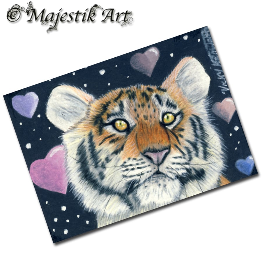 Archival ACEO Tiger 'Cub love' By V Kenworthy