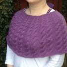 Purple caplet poncho, aran style, hand knitted