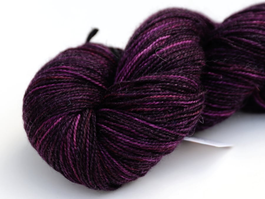 Slight Second: Deepspace  -Silver Sparkly Superwasn merino-nylon 4 ply yarn