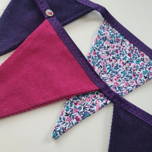 Sumptuous Rich Purple and Pink Cord and Floral Cotton Bunting