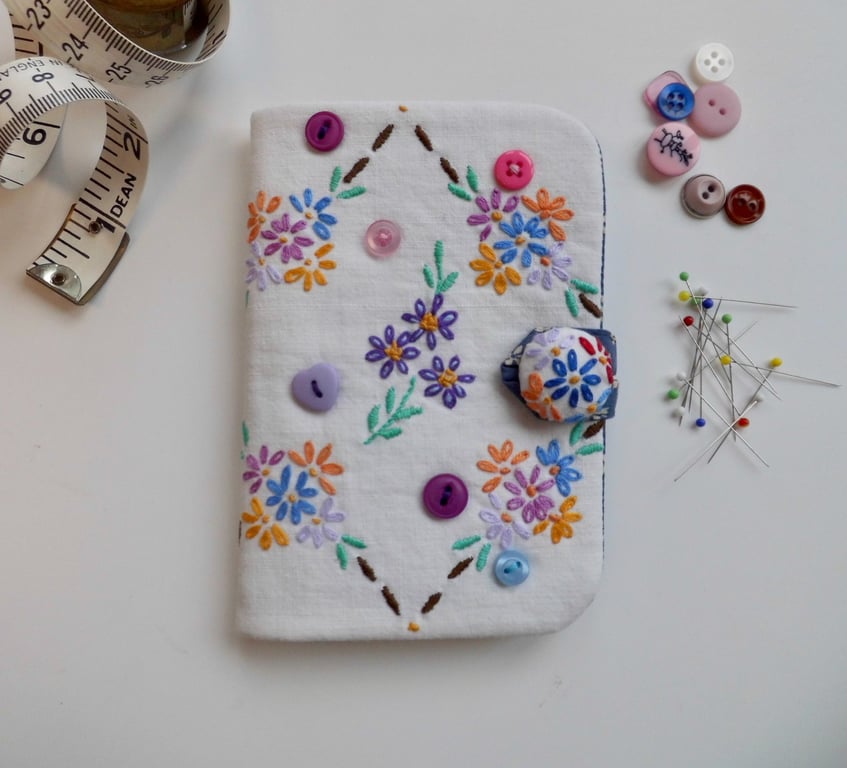 Sewing needle case reclaimed embroidery with lace