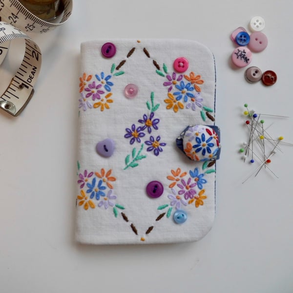 Sewing needle case reclaimed embroidery with lace