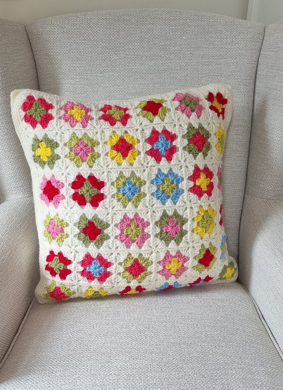 Multicoloured Squares Crochet Cushion Cover