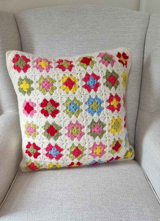 Multicoloured Squares Crochet Cushion Cover