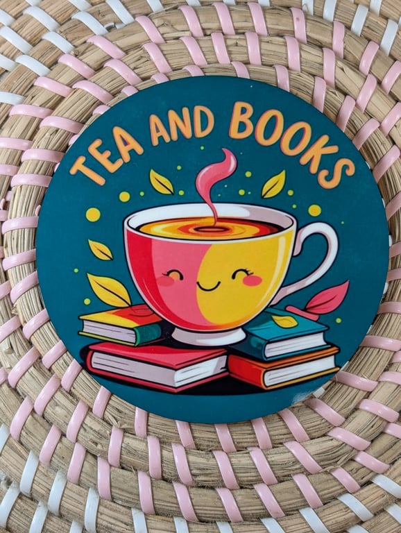 Round Coaster 'Tea and Books' perfect bookish reading lover gift