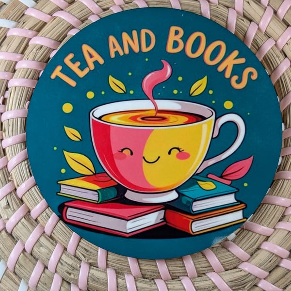 Round Coaster 'Tea and Books' perfect bookish reading lover gift