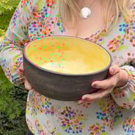 Stoneware Fruit Bowl with glossy glazed yellow interior
