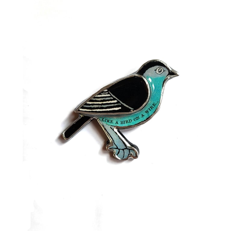 Wonderful Blue or red Cohen Inspired Bird on a Wire Brooch by EllyMental