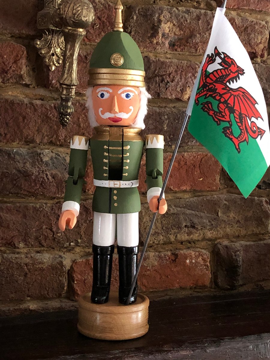 Unique hand made,  Wooden Nutcracker Soldier with Welsh Flag