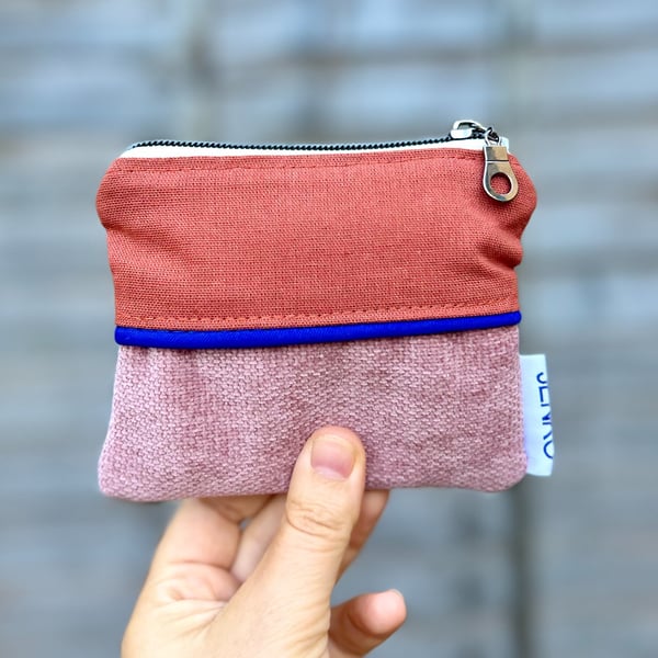 Handmade Small Fabric Pink and Terracotta Purse Pouch  - Clay and Colbalt