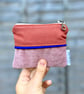 Handmade Small Fabric Pink and Terracotta Purse Pouch  - Clay and Colbalt