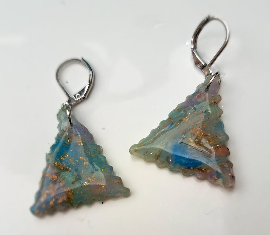 Triangle shaped gold and rainbow earrings