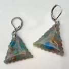 Triangle shaped gold and rainbow earrings