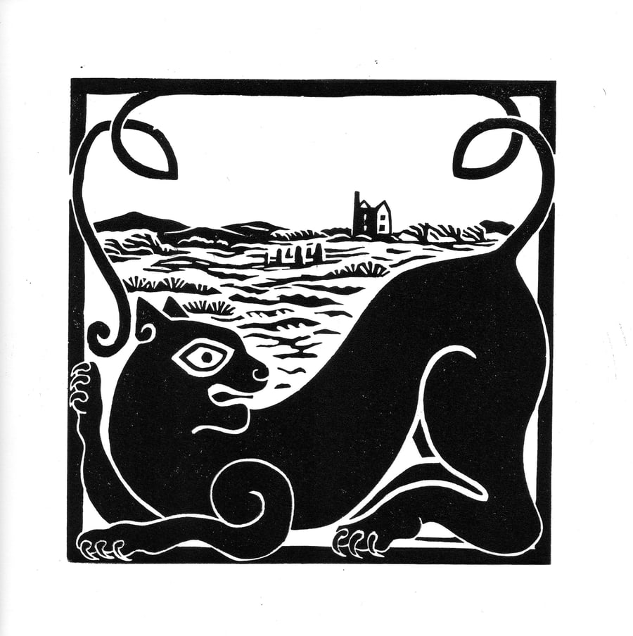 Beast of Bodmin - linocut print of Cornish big cat