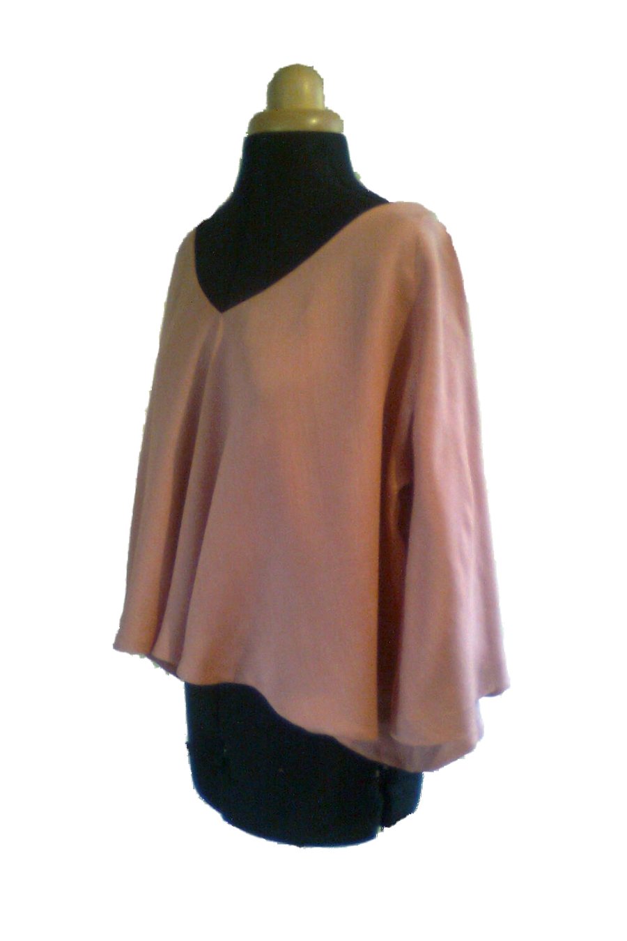 Handmade flexible size flowing damask rose pink silk and cashmere tunic