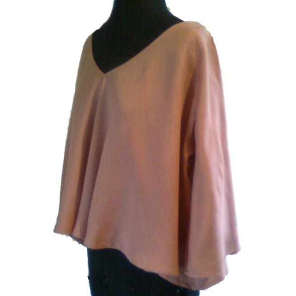 Ladies flexible size flowing damask rose pink silk and cashmere tunic