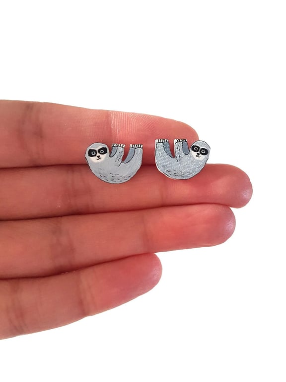 Sloth Stud Earrings - Handpainted - Jungle Earrings