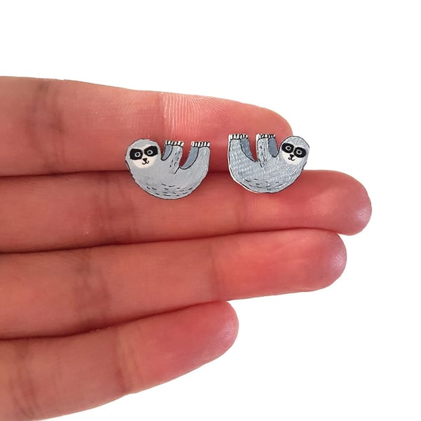 Sloth Stud Earrings - Handpainted - Jungle Earrings