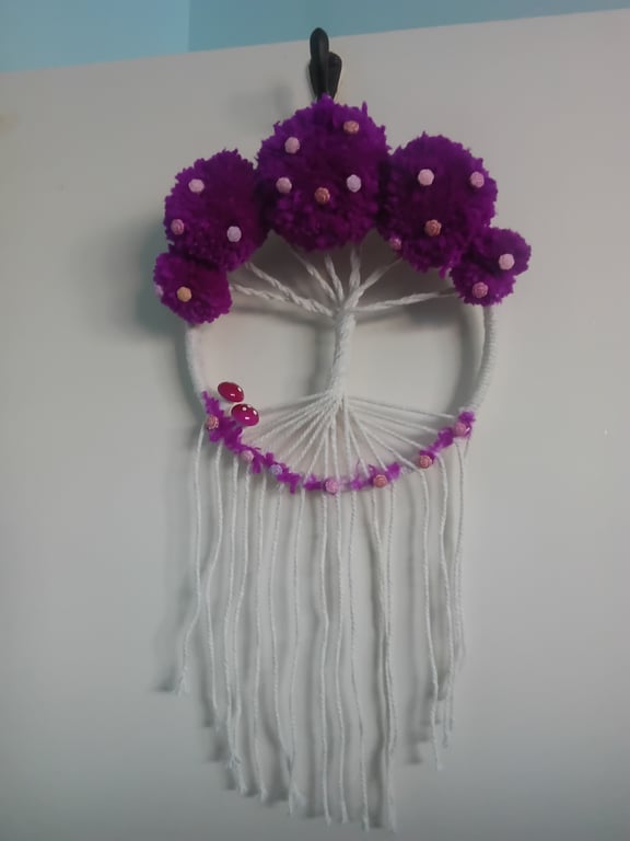 Purple pom pom Tree of life with mini flowers