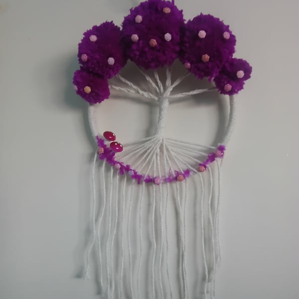 Purple pom pom Tree of life with mini flowers