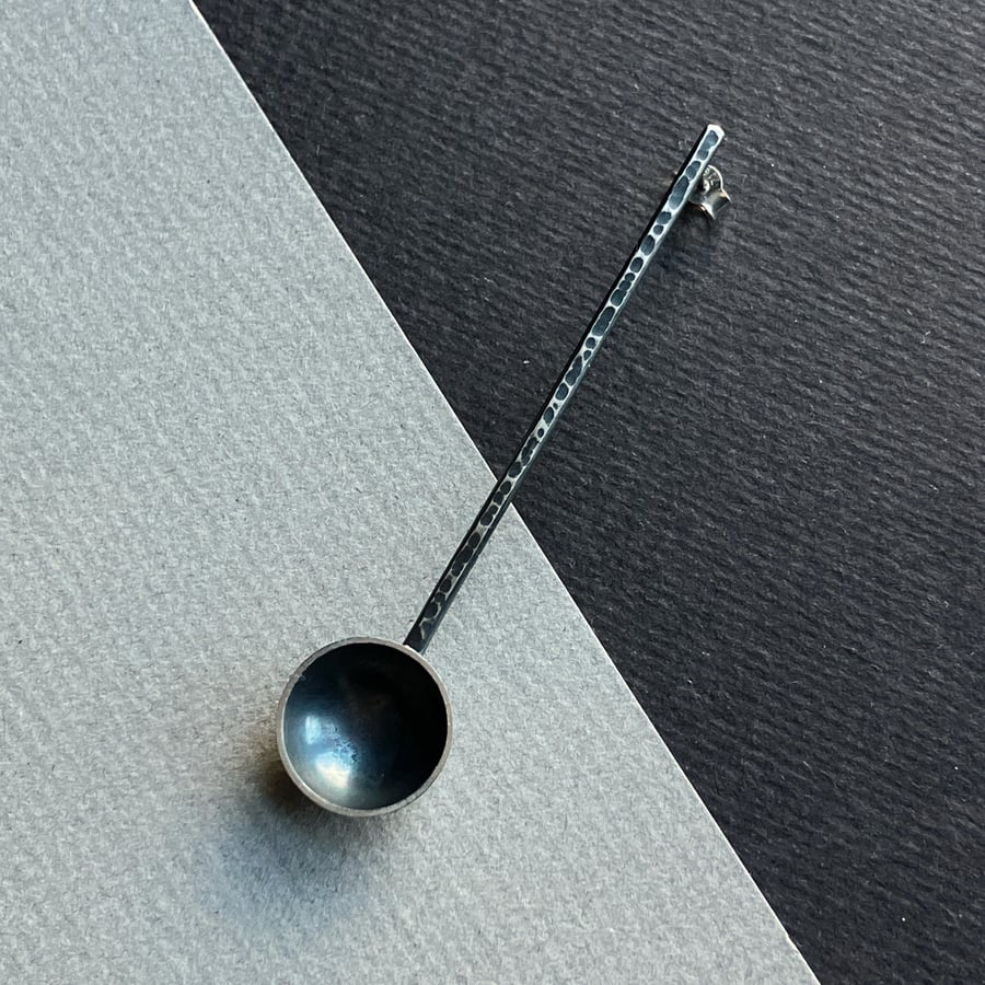 Oxidised silver SINGLE statement earring. Spoon earring 