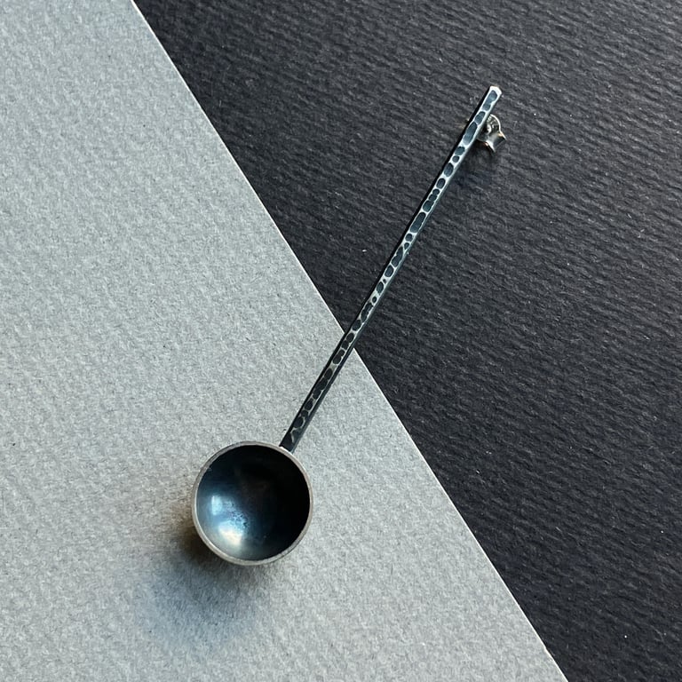 Oxidised silver SINGLE statement earring. Spoon earring 