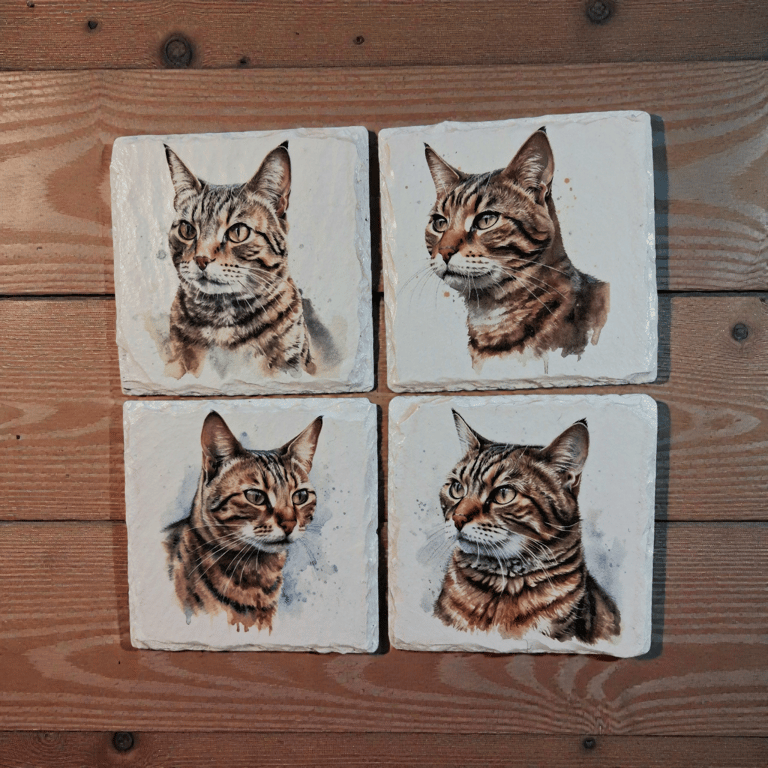 Tabby Cat Decoupaged Slate Coasters Set of 4