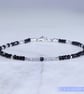 Black Spinel Sterling silver &  Rose Quartz dainty handmade beaded bracelet - Image 5