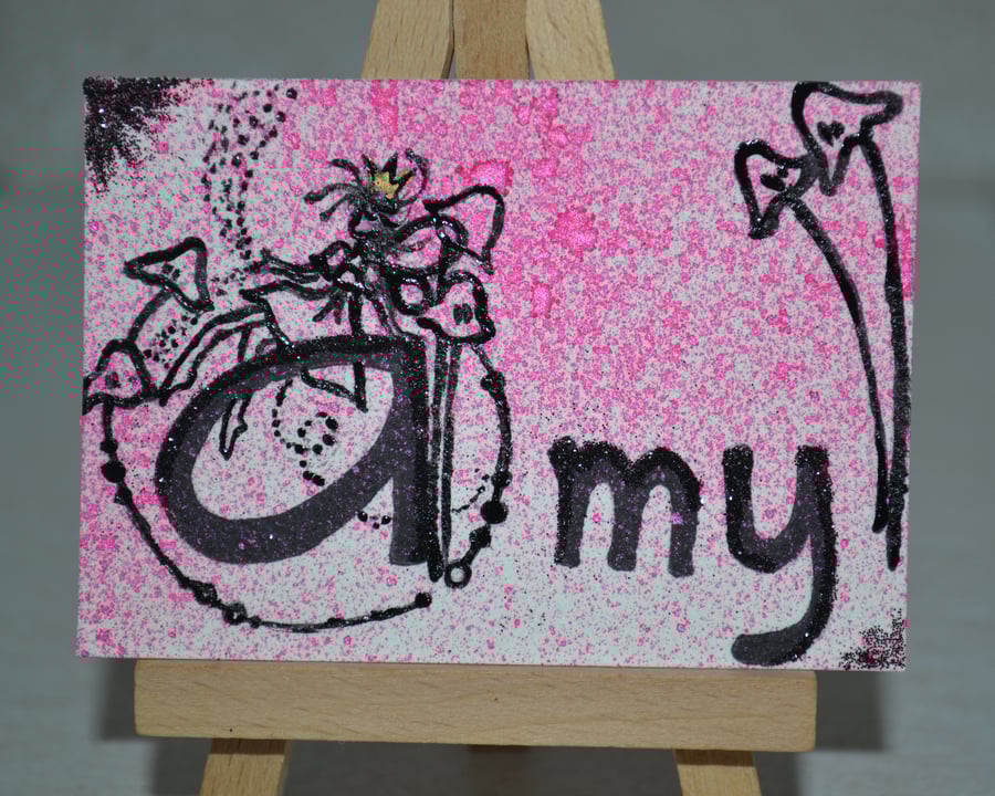 ACEO Original  - Fairy namesake - Black and Pink