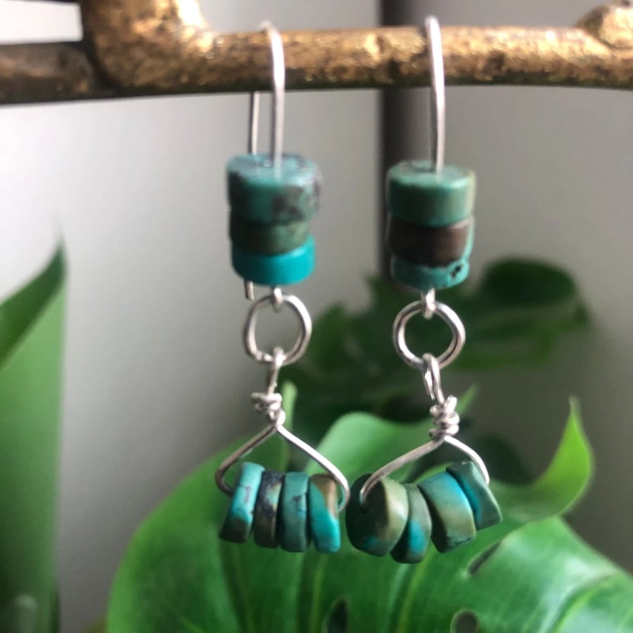 Natural Turquoise 925 Silver Dangle Earrings