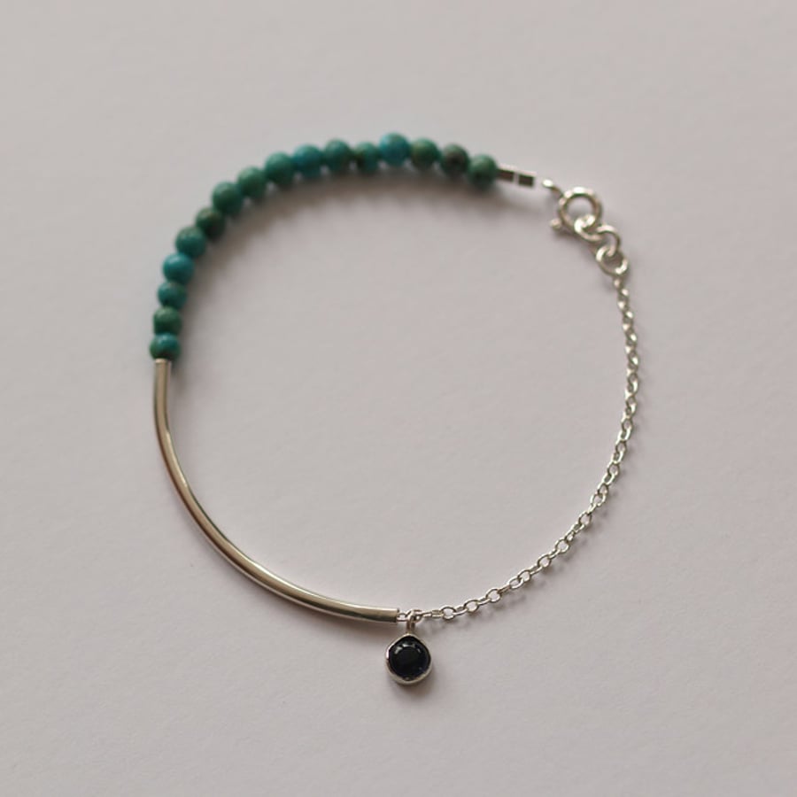 Silver Bar Bracelet with Turquoise and Iolite - women's handmade jewellery gift