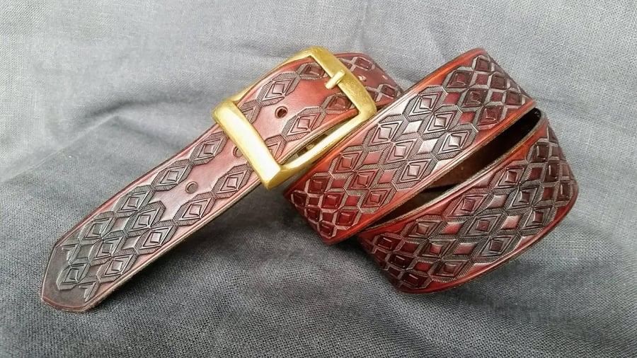 Handmade embossed leather belt 