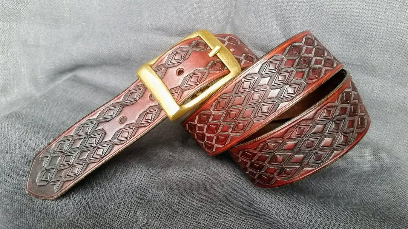 Handmade embossed leather belt 