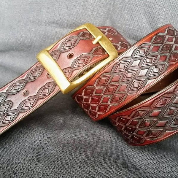 Handmade embossed leather belt 