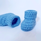 Blue Baby Booties Crochet In Sizes Newborn, 0-3 and 3-6 Months, Shower Gift Idea