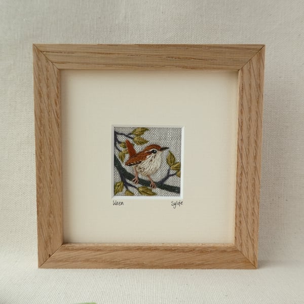 Wren - hand-stitched textile picture