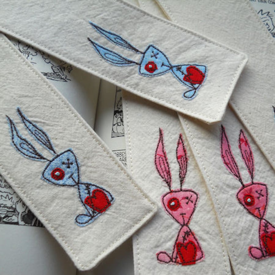 embroidered zombie bunny bookmark