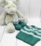 Hand Knitted baby booties and hat set Green and Light Blue - 0-3 months - Image 1