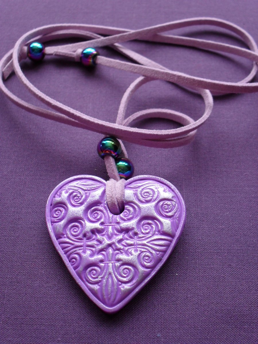 Sale Lilac Heart Clay Pendant