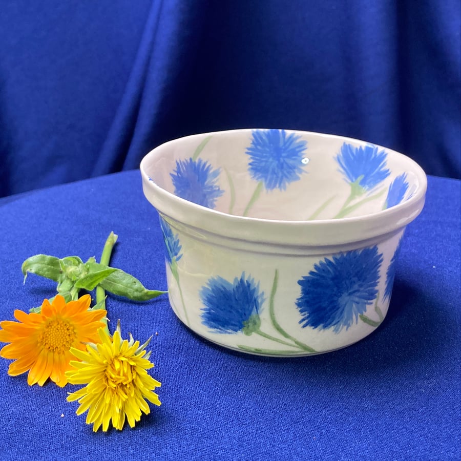 Small Handpainted Cornflower Dip Pot