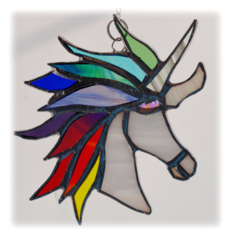 Unicorn Suncatcher Stained Glass Handmade Rainbow 005