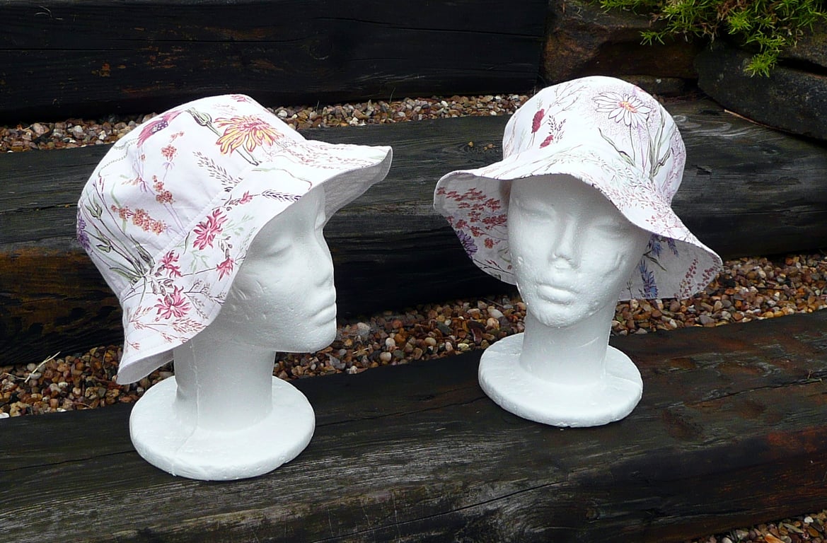 Cotton Bucket hat sun hat festival hat upcycled floral sun clothing accessories 