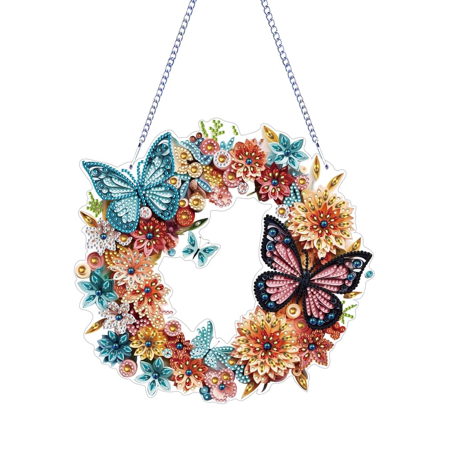 5D DIY Colourful Floral Butterfly Wreath Diamond Painting Kit Crystal Embroidery