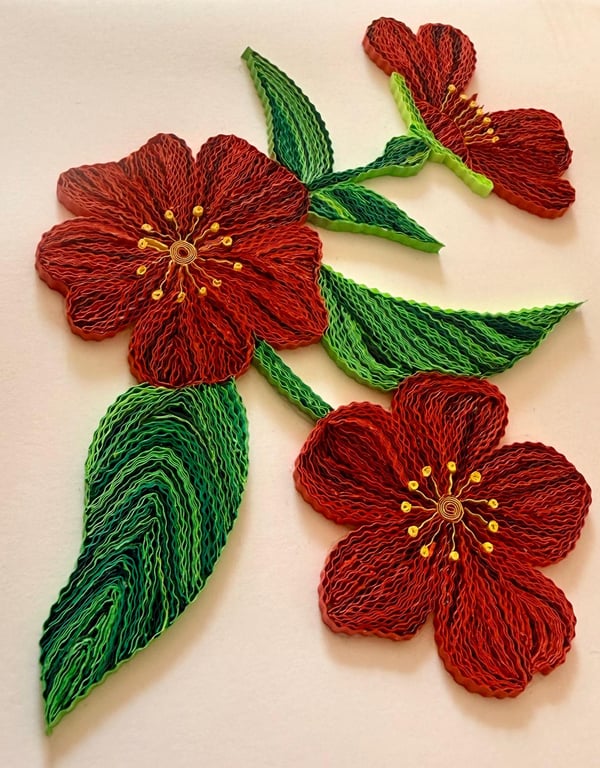 Handmade flower card,Paper quilling flower card,red flower card,Birthday card